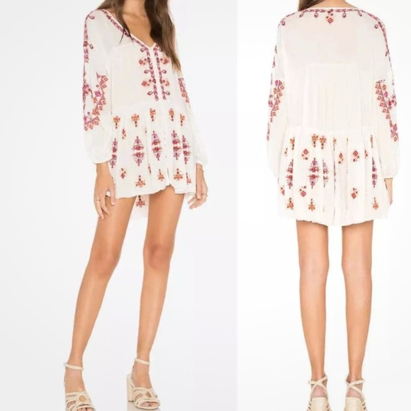 Free People Arianna Embroidered Tunic Top /mini Dress Size Medium Women’s White - Picture 2 of 13